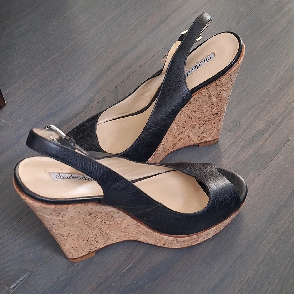 Charles By Charles David Black and Tan Wedge Shoes 8.5